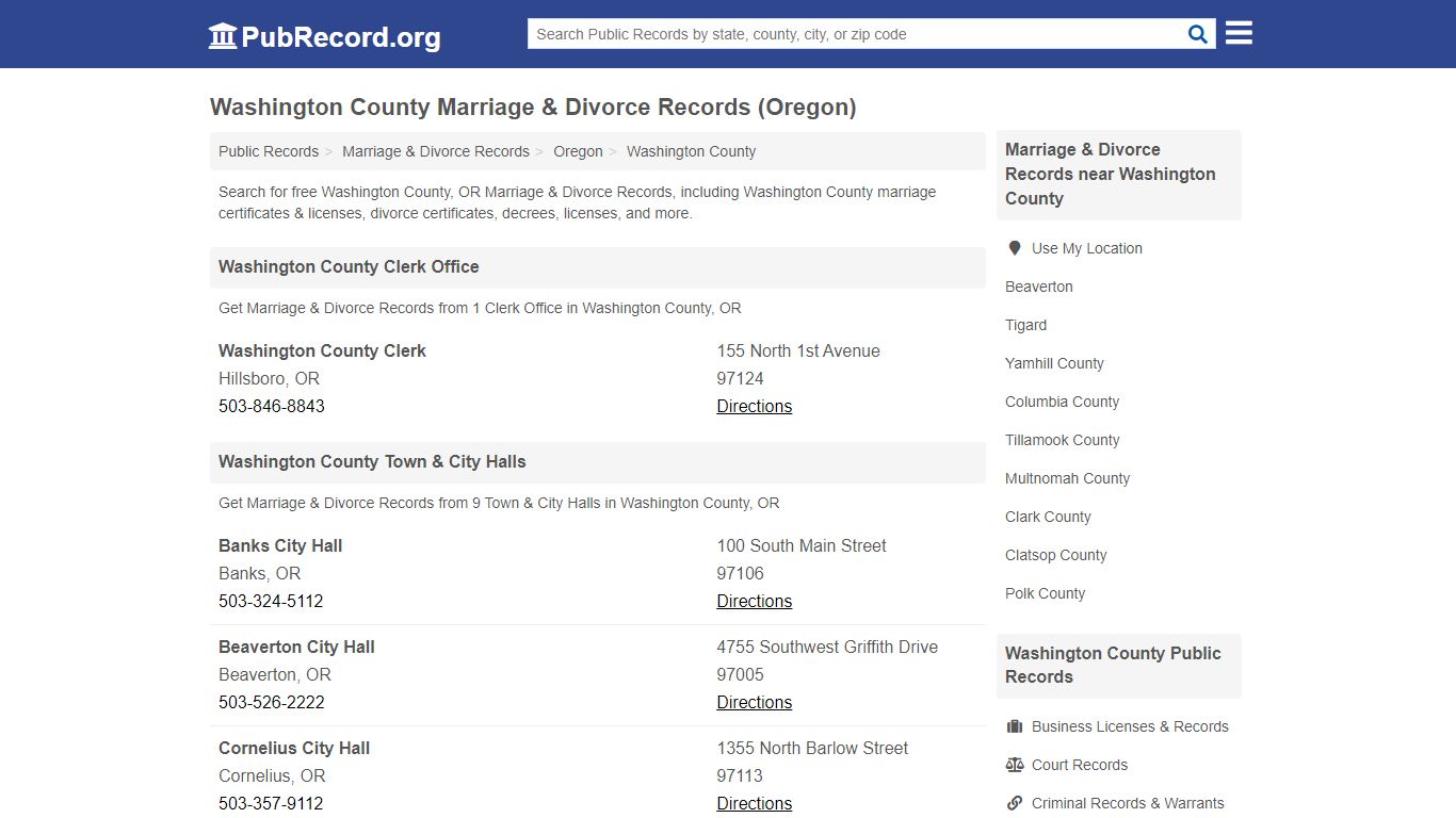 Washington County Marriage & Divorce Records (Oregon)